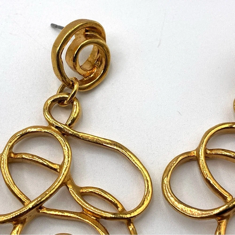 Vintage Avon Golden Web Purple Lucite Cabochon Dangle Modernist Style Earrings